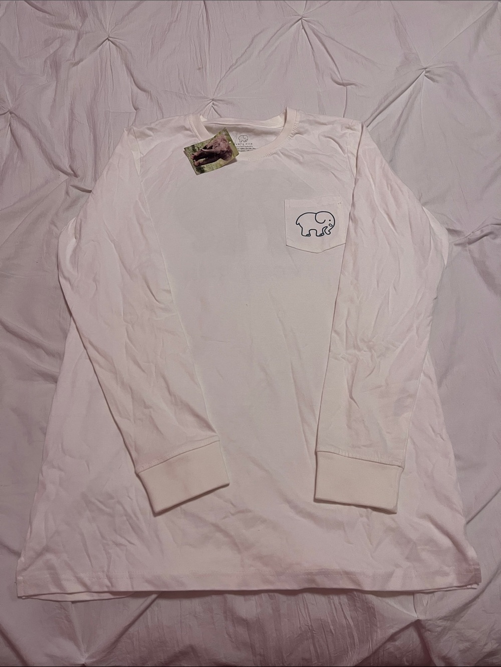 ivory ella White Long Sleeve Tee with Pocket Elephant